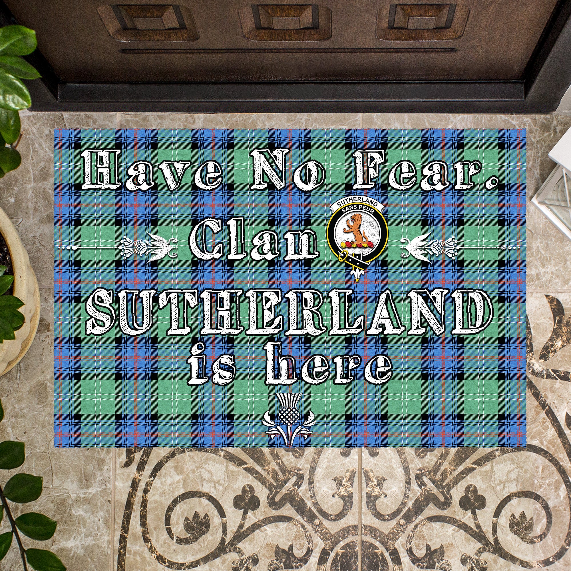 sutherland-ancient-clan-tartan-door-mat-family-crest-have-no-fear-tartan-door-mat