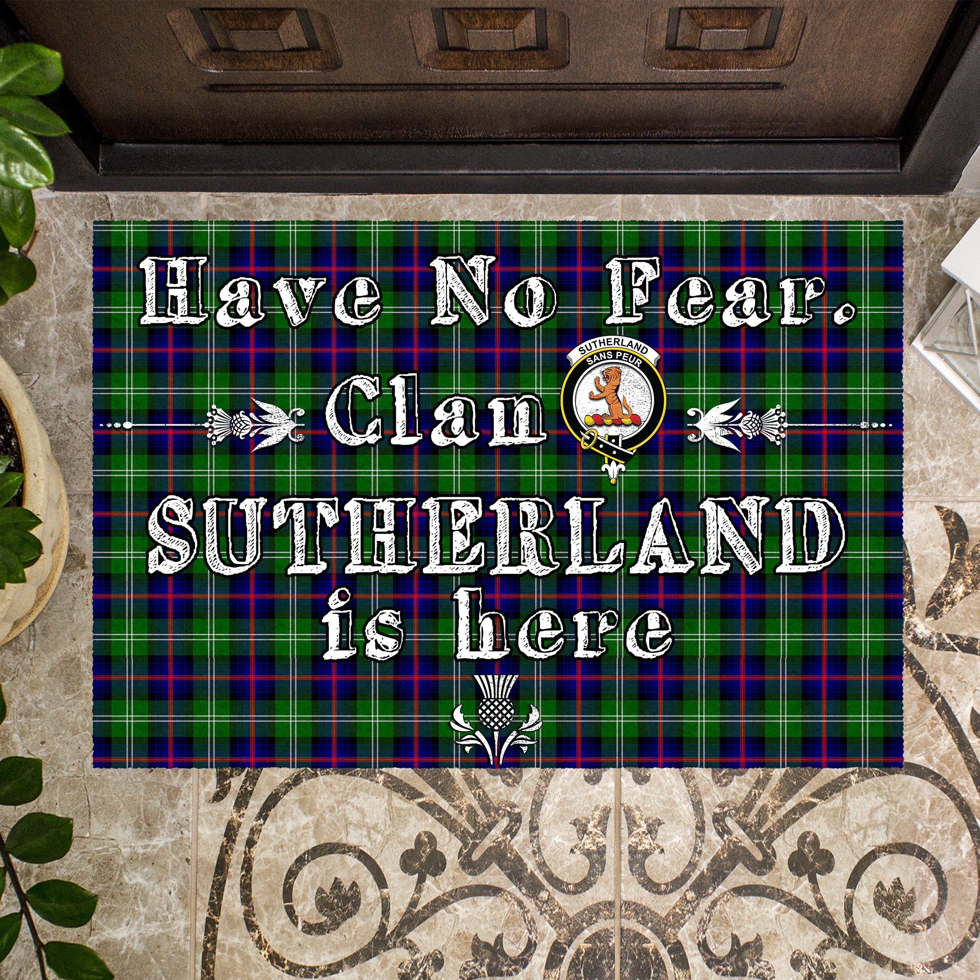 sutherland-modern-clan-tartan-door-mat-family-crest-have-no-fear-tartan-door-mat