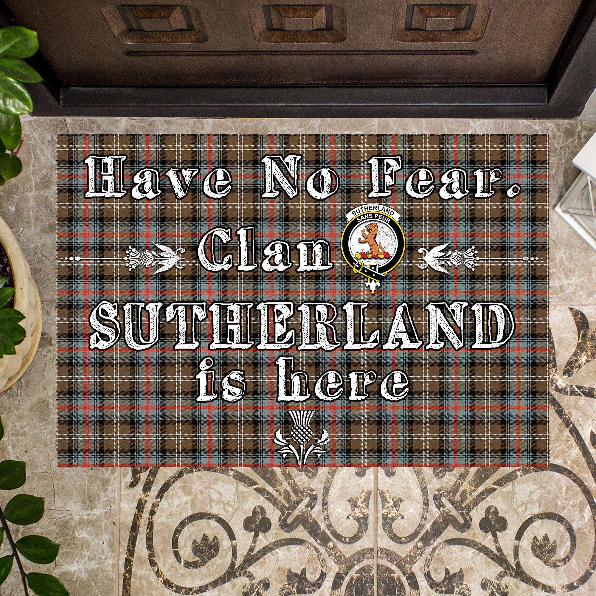 sutherland-weathered-clan-tartan-door-mat-family-crest-have-no-fear-tartan-door-mat