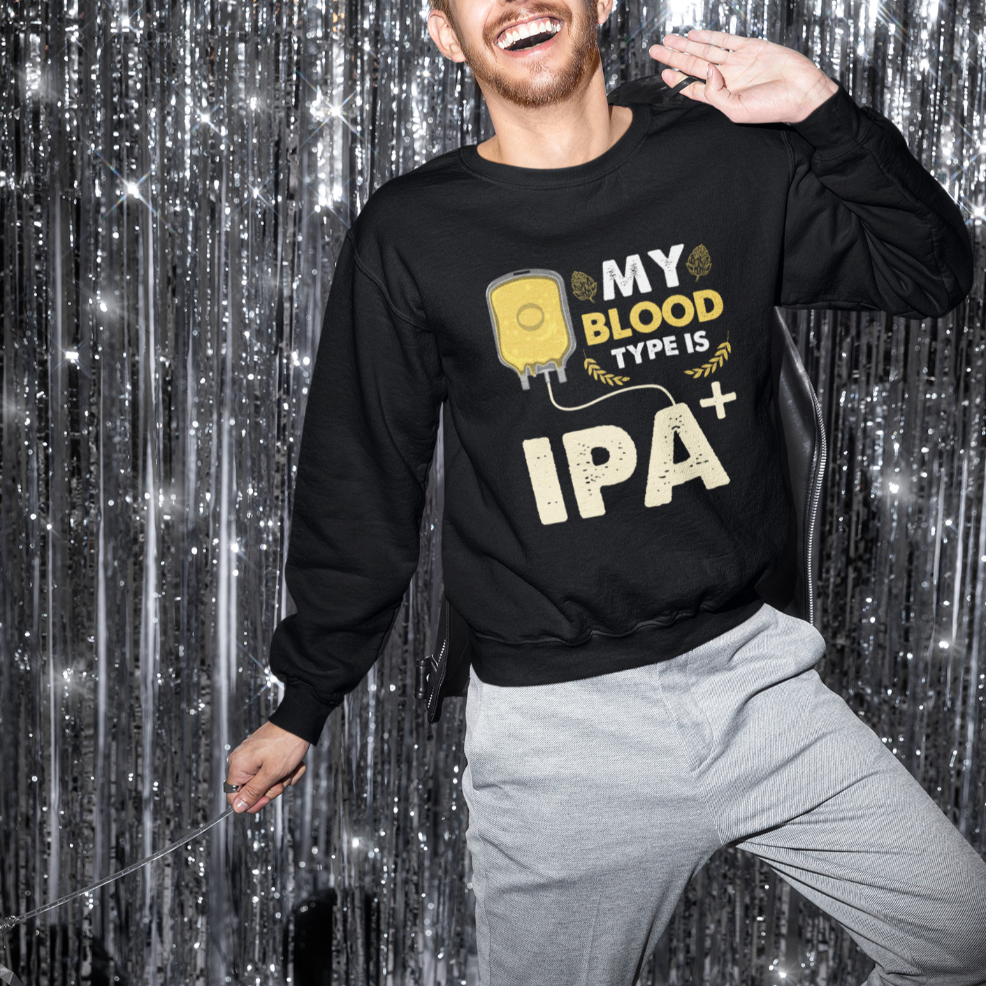 Beer Lover Sweatshirt My Blood Type Is IPA+ Funny IPA Positive Craft Beer Lovers - Wonder Print Shop