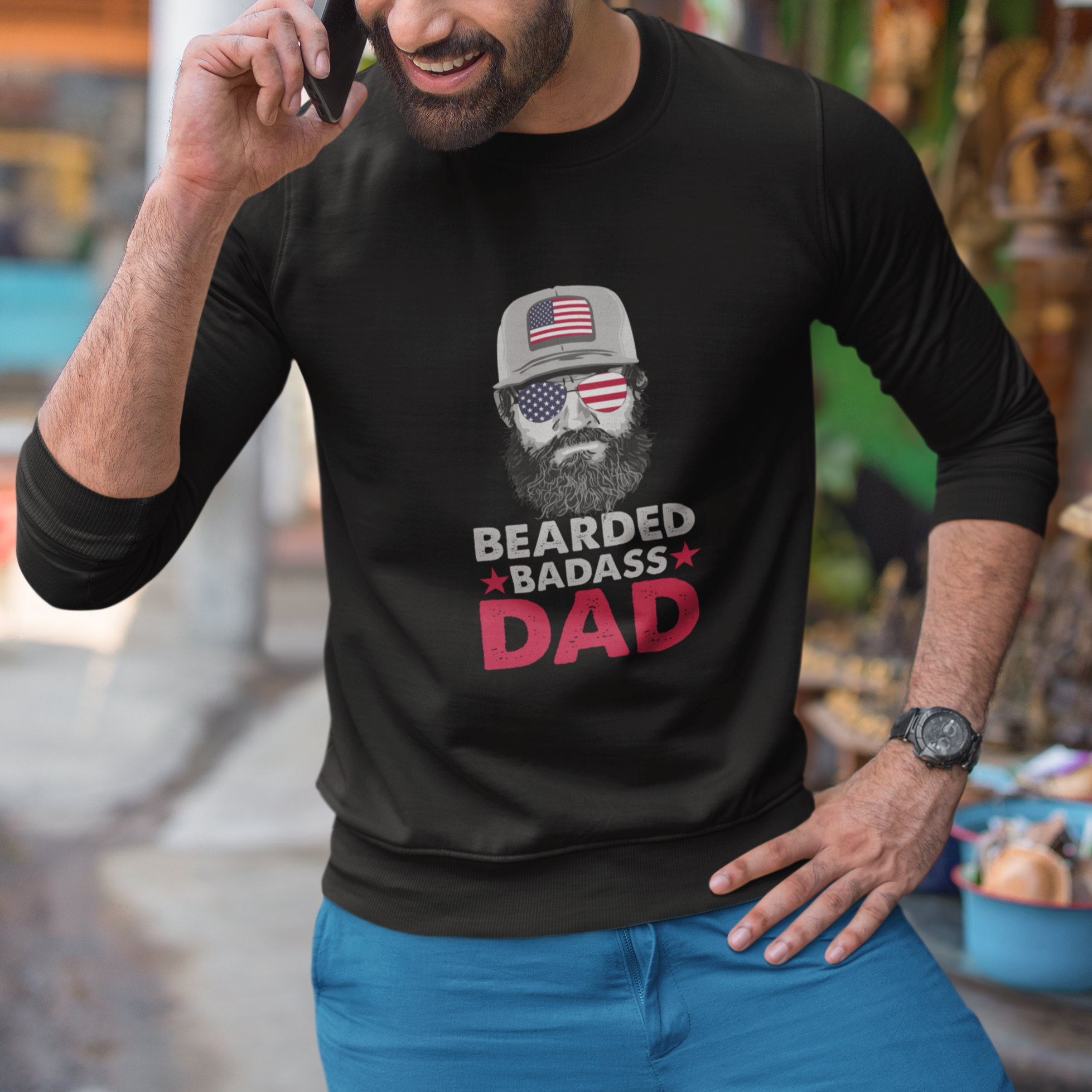 Funny Patriots American Men Bearded Badass Dad Sweatshirt - Wonder Print Shop