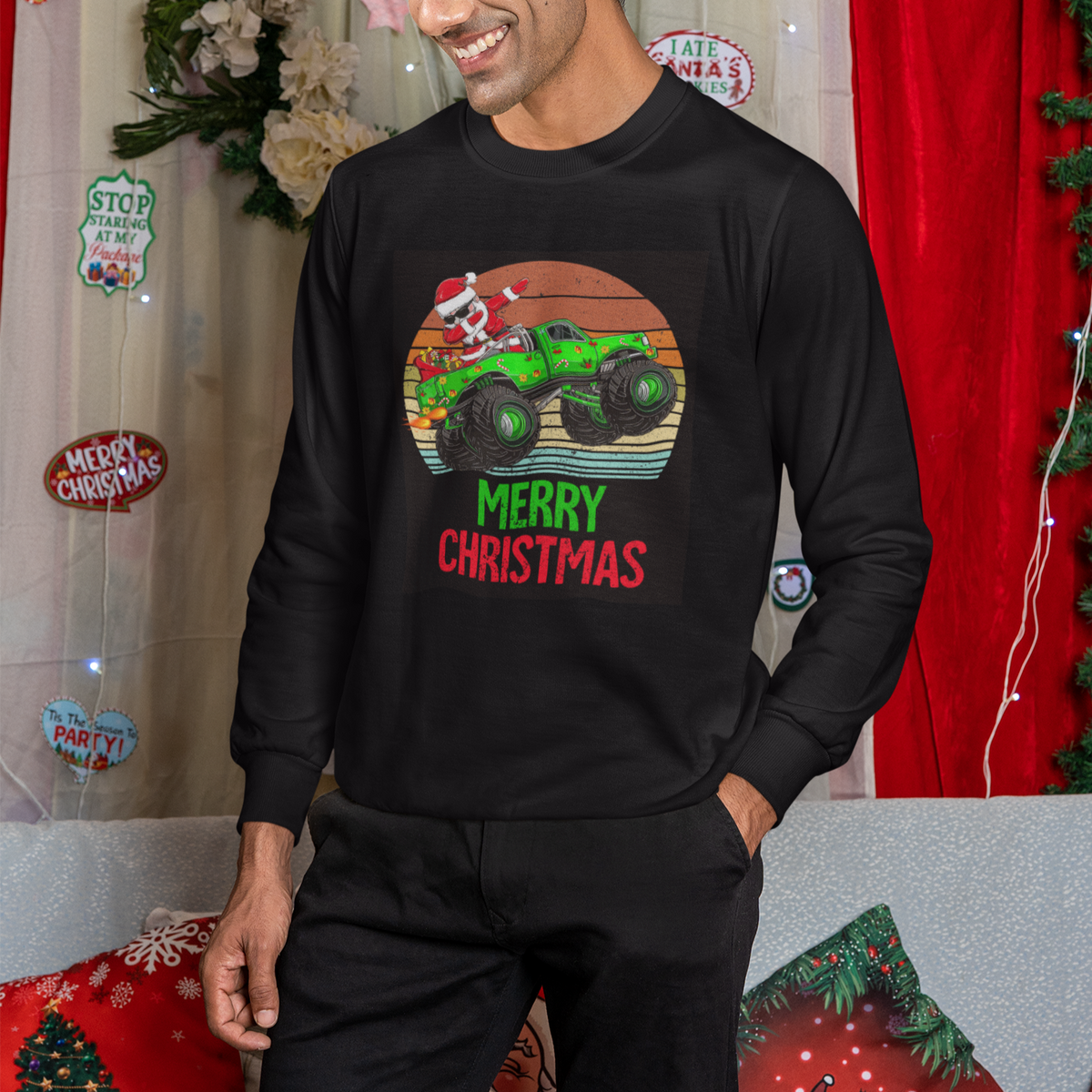 Merry Christmas Santa Monster Truck Dabbing Sweatshirt - Wonder Print Shop