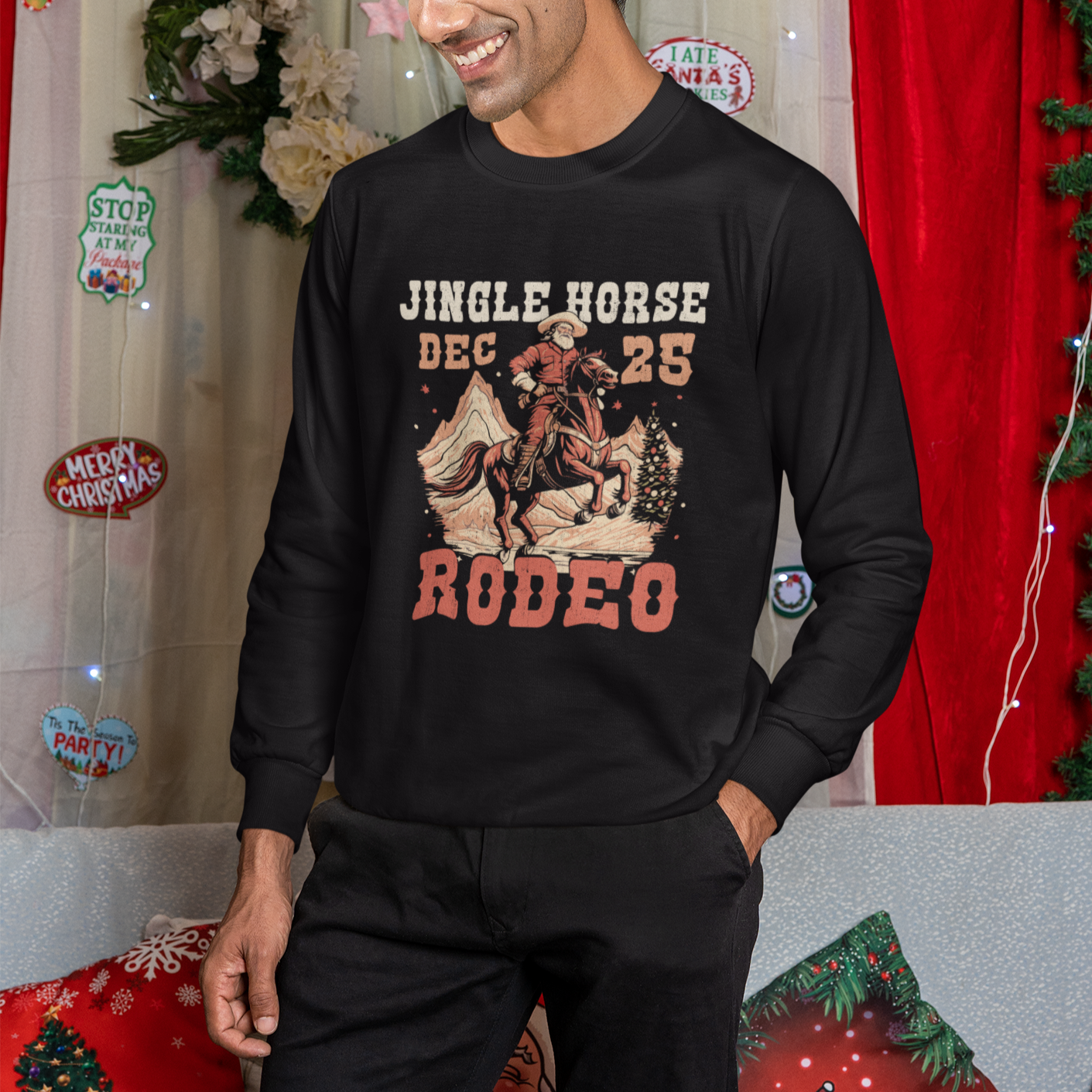 Vintage Jingle Horse Rodeo Funny Howdy Western Christmas Sweatshirt TS09