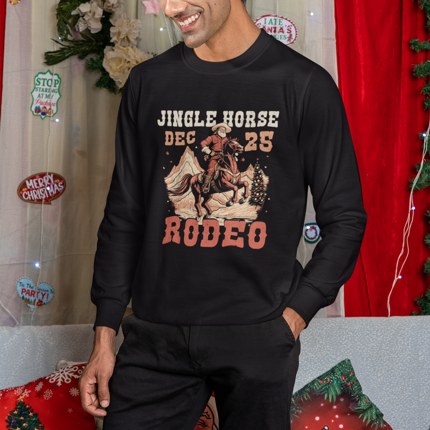 Vintage Jingle Horse Rodeo Funny Howdy Western Christmas Sweatshirt - Wonder Print Shop