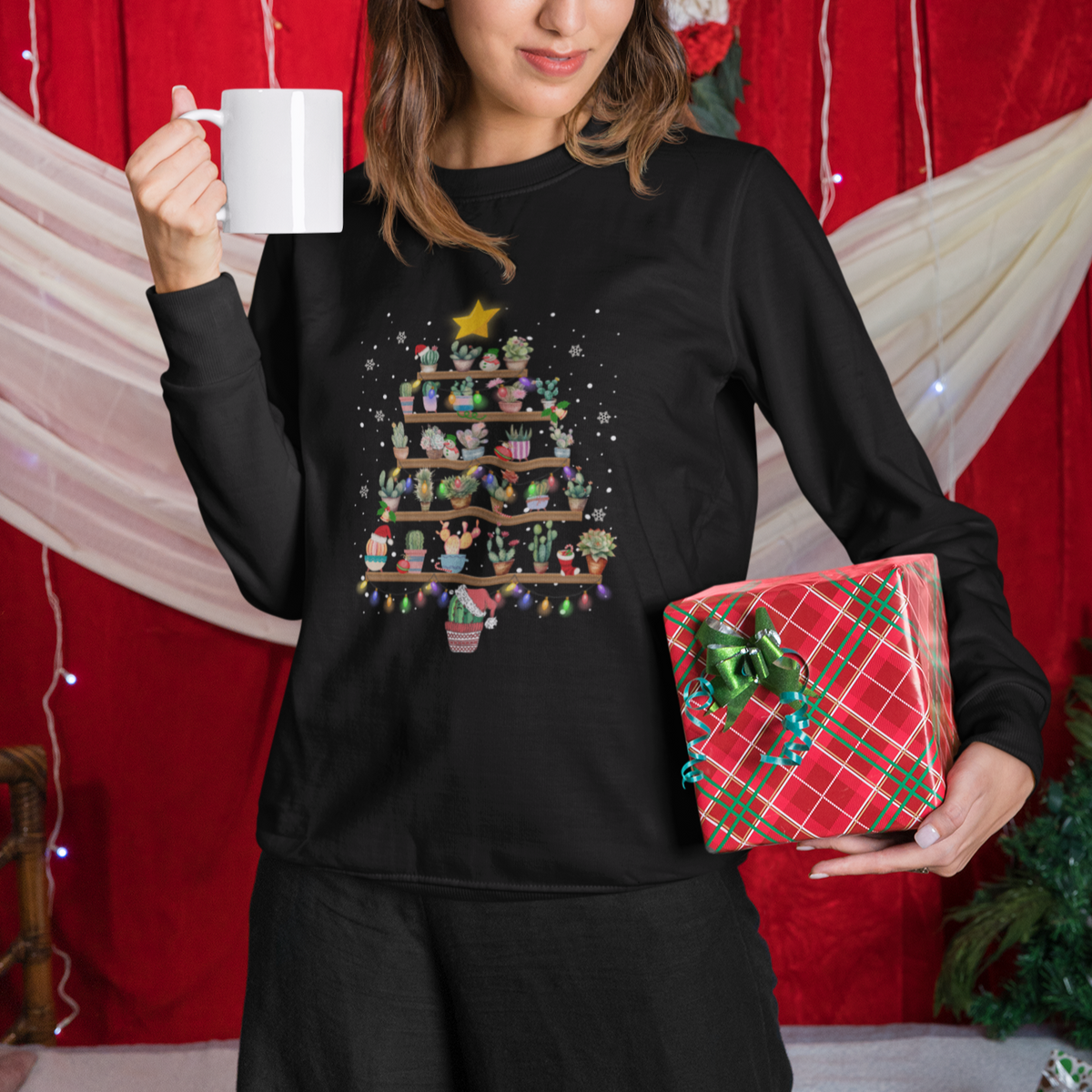 Succulent Christmas Tree Cactus Gardener Sweatshirt - Wonder Print Shop