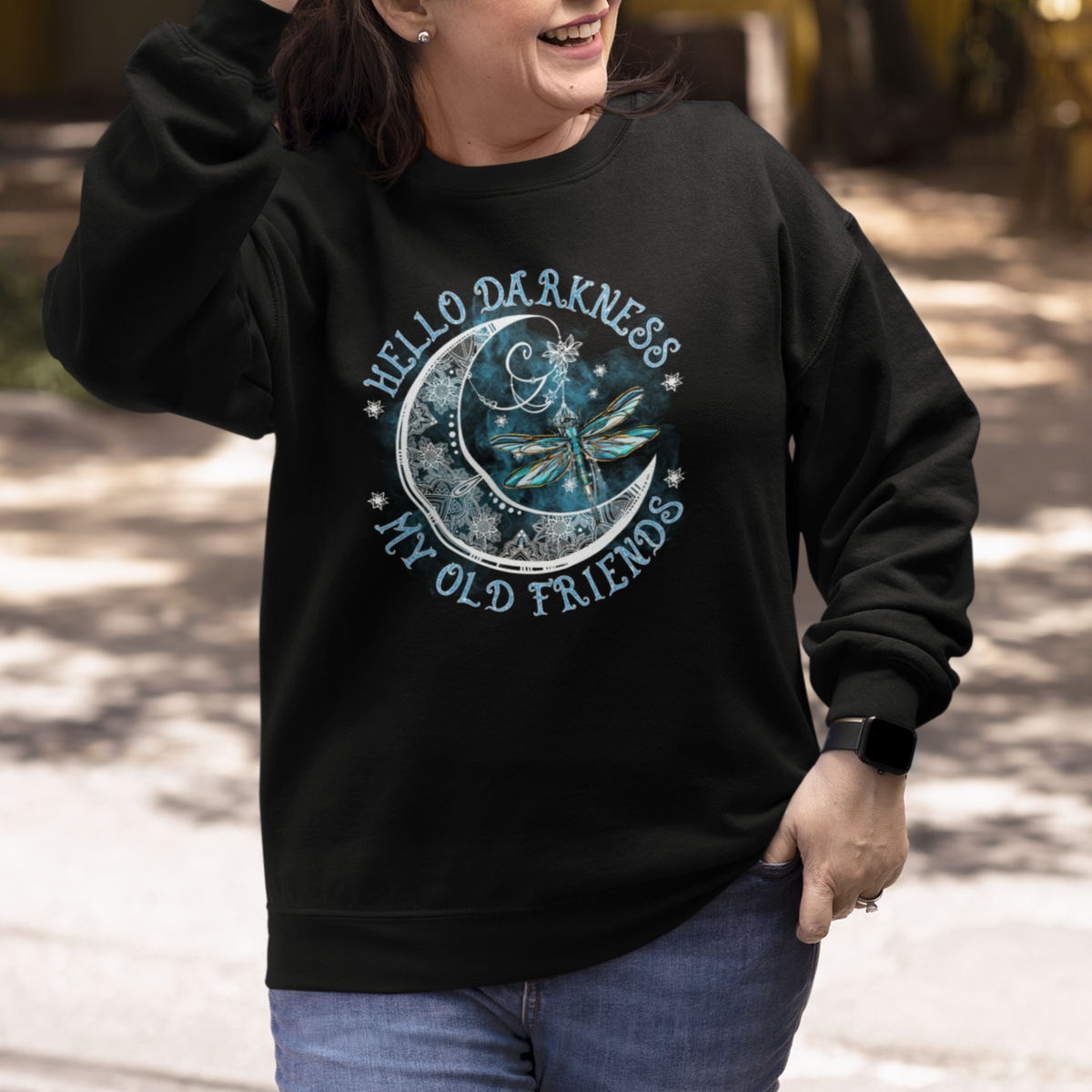 Dragonfly Sweatshirt Hello Darkness My Old Friend Sound Of Silence Moon and Dragonfly Mandala Mystic Peaceful Meditation Shirt for Women, Dragonfly T-shirt, Dragonfly Gift, Insect Lover Shirt - Wonder Print Shop