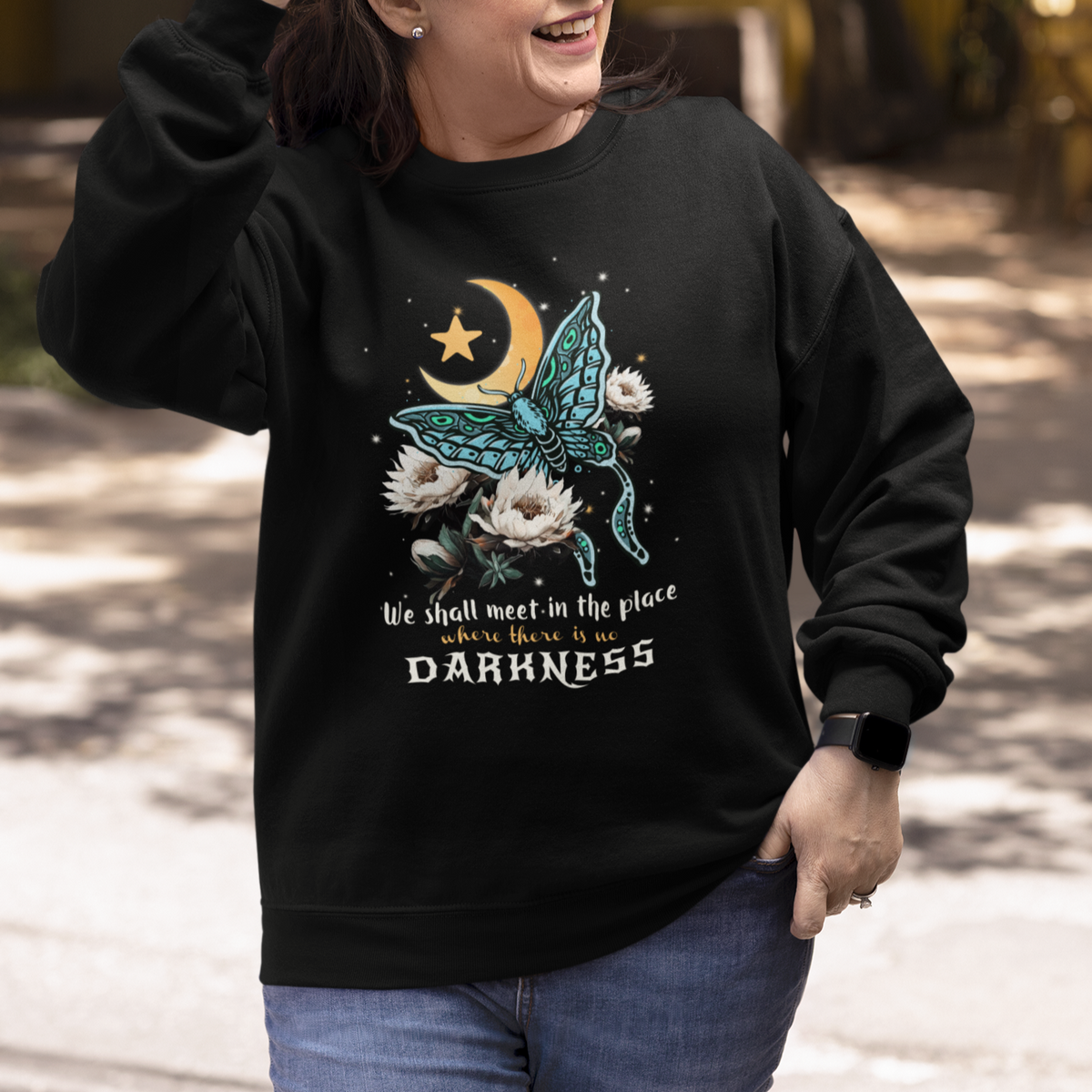 Moth Sweatshirt Aesthetic Cottagecore We Shall Meet In The Place Where There Is No Darkness Luna Moth Moon Child Mystical Celestial Shirt for Women, Moth T-shirt, Spirituality Shirt - Wonder Print Shop