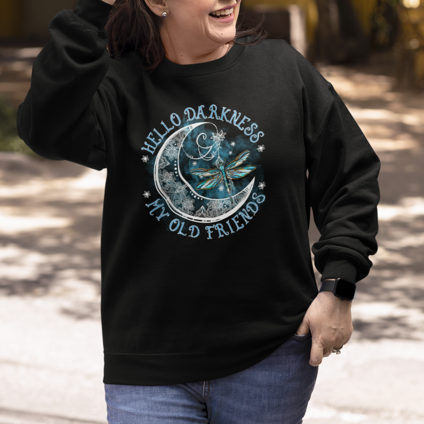 Dragonfly Sweatshirt Hello Darkness My Old Friend Sound Of Silence Moon and Dragonfly Mandala Mystic Peaceful Meditation Shirt for Women, Dragonfly T-shirt, Dragonfly Gift, Insect Lover Shirt - Wonder Print Shop