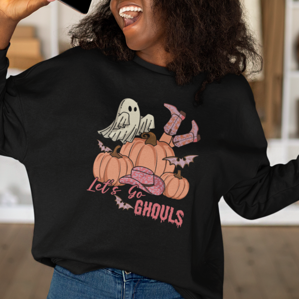 Halloween Sweatshirt Let's Go Ghouls Halloween Costume Retro Rodeo Halloween Cowgirl T-Shirt for Halloween lovers, Spooky Season - Wonder Print Shop