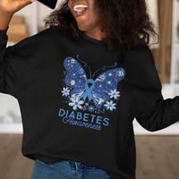 In November We Wear Blue Ribbon Butterfly Diabetes Awareness Sweatshirt - Wonder Print Shop