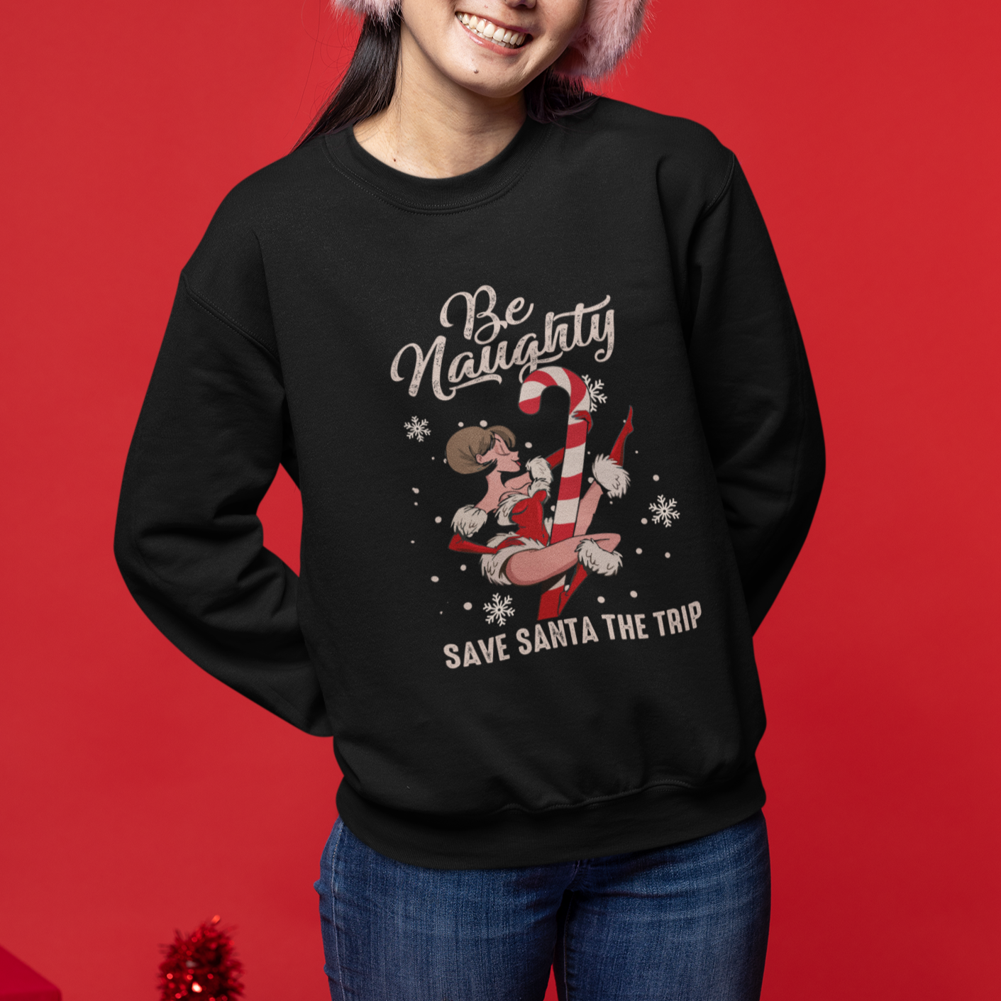 Christmas Sweatshirt Candy North Pole Be Naughty Save Santa The Trip - Wonder Print Shop