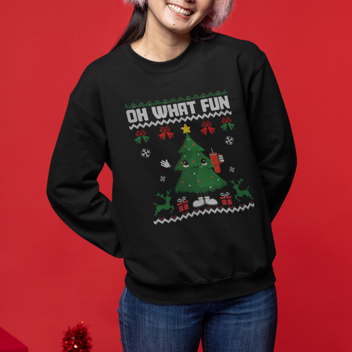 Ugly Christmas Sweatshirt Oh What Fun Boujee Christmas Tree Funny - Wonder Print Shop
