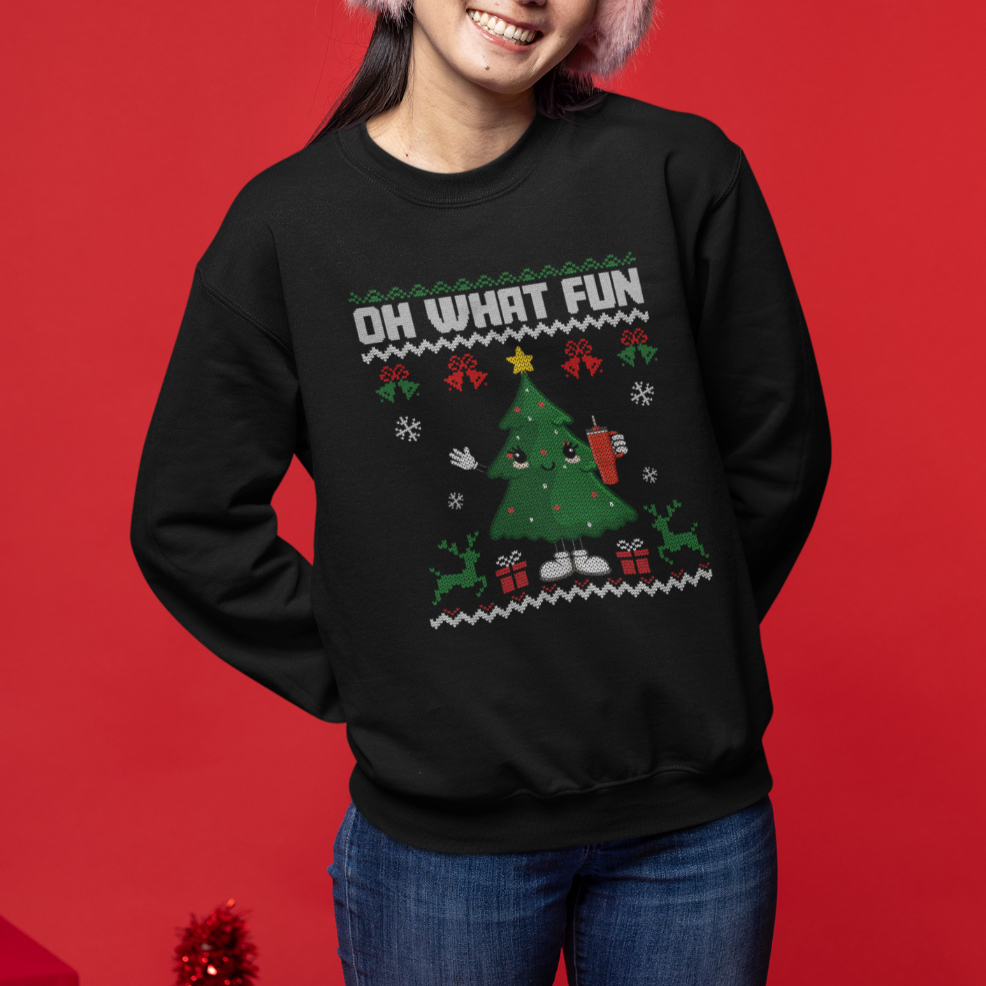Ugly Christmas Sweatshirt Oh What Fun Boujee Christmas Tree Funny - Wonder Print Shop