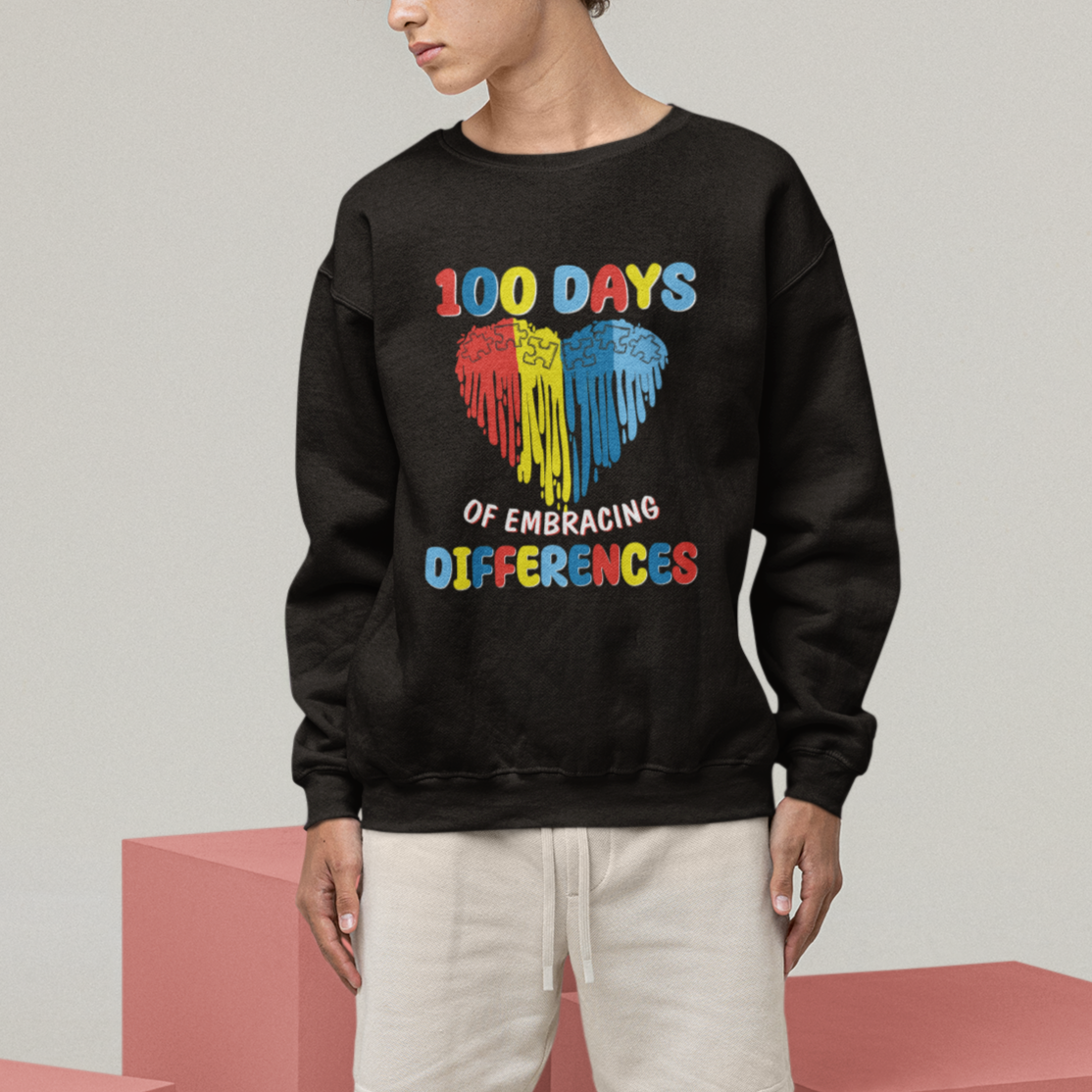 100 Days of School IEP Sweatshirt Embrace Differences Neurodiversity Autism ADHD Awareness - Wonder Print Shop