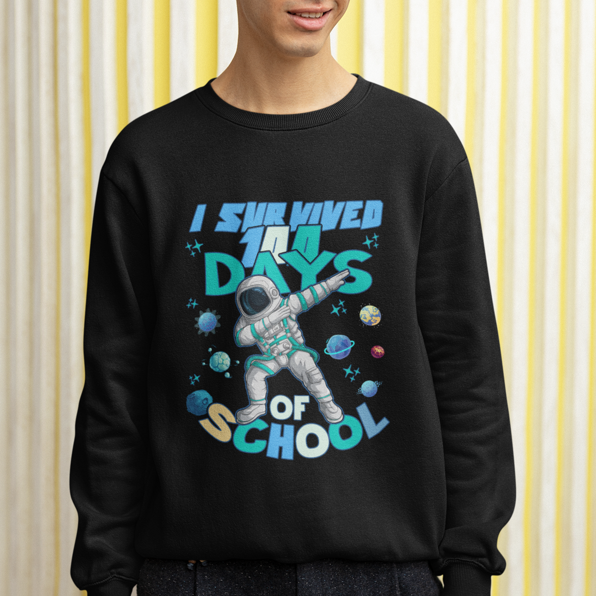100 Days of School Astronaut Sweatshirt Outer Space Dabbing I Survived - Wonder Print Shop