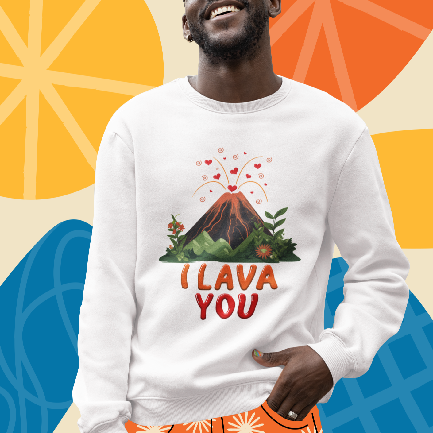 Funny Volcano Valentine Sweatshirt I Lava You Love Wordplay Joke - Wonder Print Shop