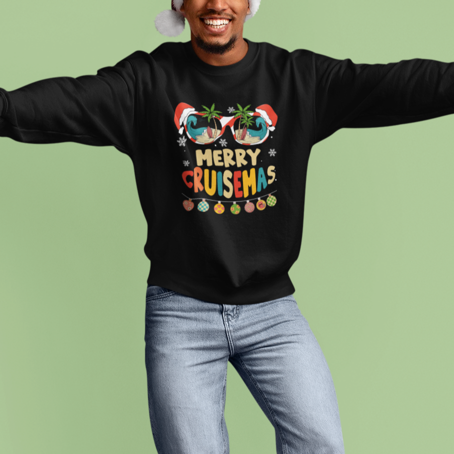 Merry Cruisemas Hawaiian Christmas Palm Tree Sunglass Sweatshirt - Wonder Print Shop