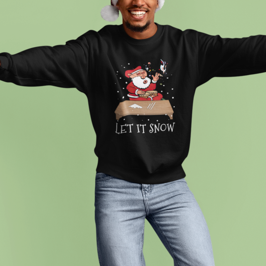 Christmas Sweatshirt Cocaine Let It Snow Ugly Santa Snorting - Wonder Print Shop