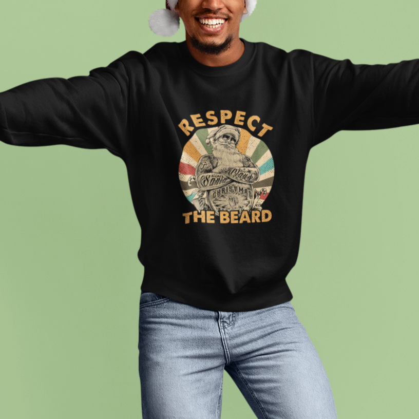 Christmas Sweatshirt Respect The Beard Cool Santa - Wonder Print Shop