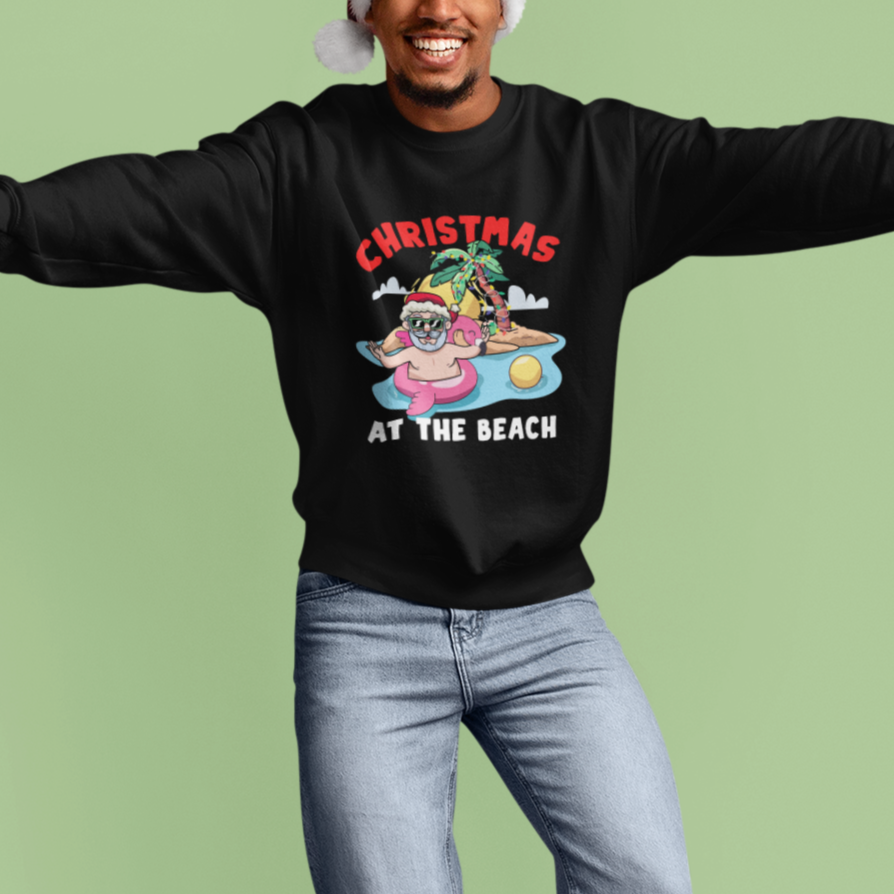 Funny Flamingo Float Santa Claus Christmas At The Beach Sweatshirt - Wonder Print Shop