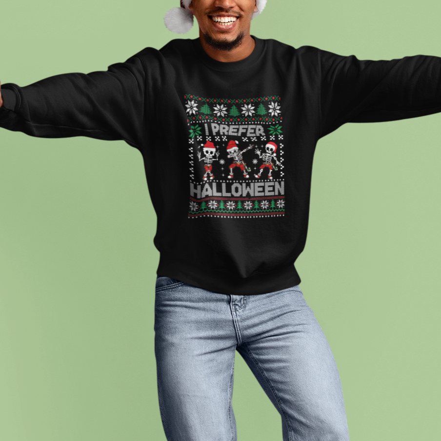 Christmas Sweatshirt I Prefer Halloween Cool Santa Skeleton Dancing - Wonder Print Shop