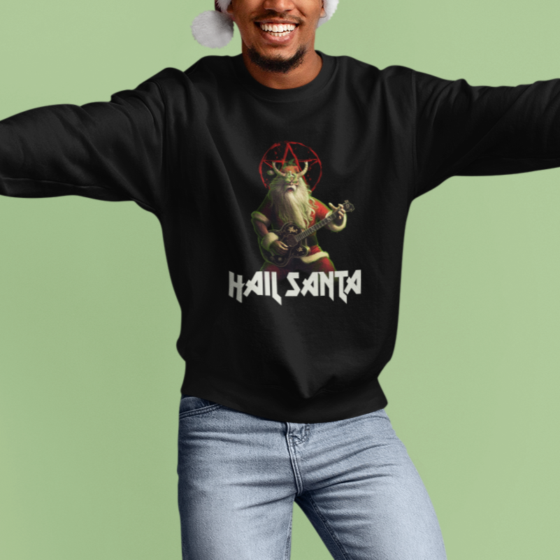 Hail Santa Sleigher Heavy Metal Ugly Christmas Sweatshirt - Wonder Print Shop