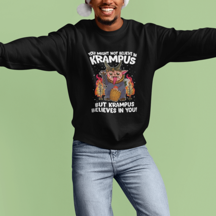 Merry Krampus Believes In You Germanic Christmas Demon Horror Sweatshirt - Wonder Print Shop