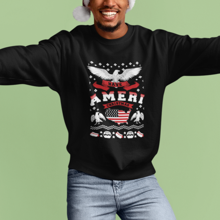 Have Ameri-Christmas USA Patriotic Eagle Xmas Sweatshirt - Wonder Print Shop