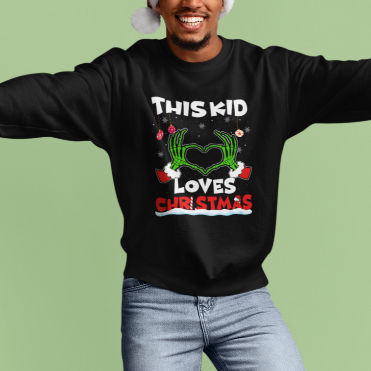 Funny Christmas Sweatshirt This Kid Loves Xmas Skeleton Heart - Wonder Print Shop