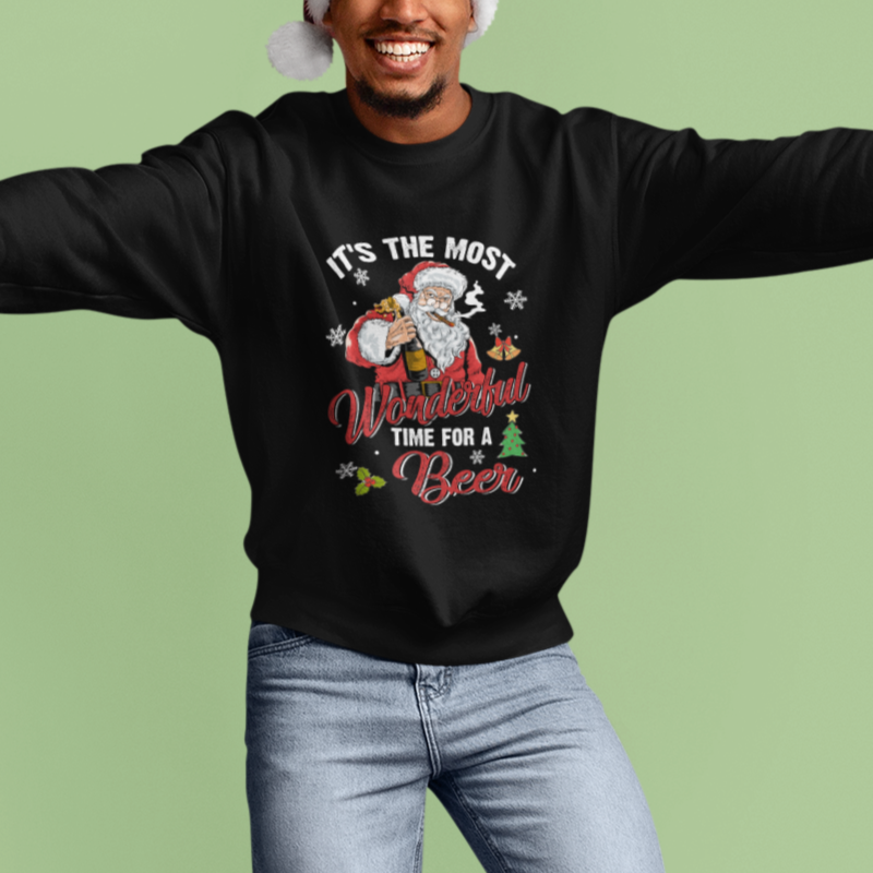 It's The Most Wonderful Time For A Beer Ugly Santa Drinking Sweatshirt - Wonder Print Shop