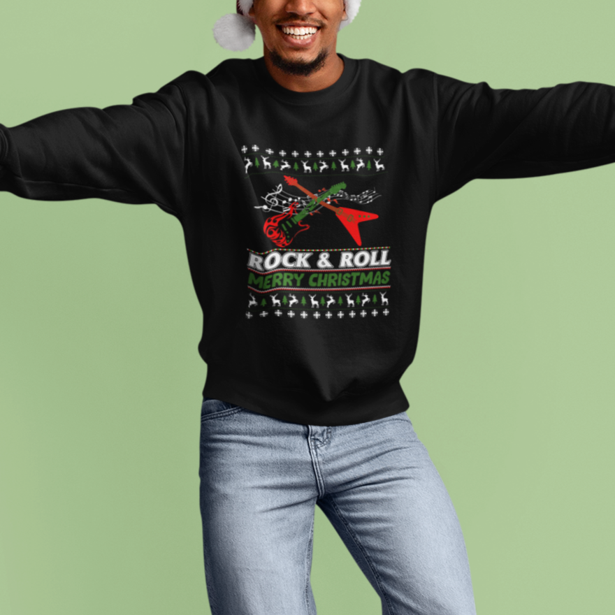 Rock And Roll Merry Christmas Electric Guitar Sweatshirt - Wonder Print Shop