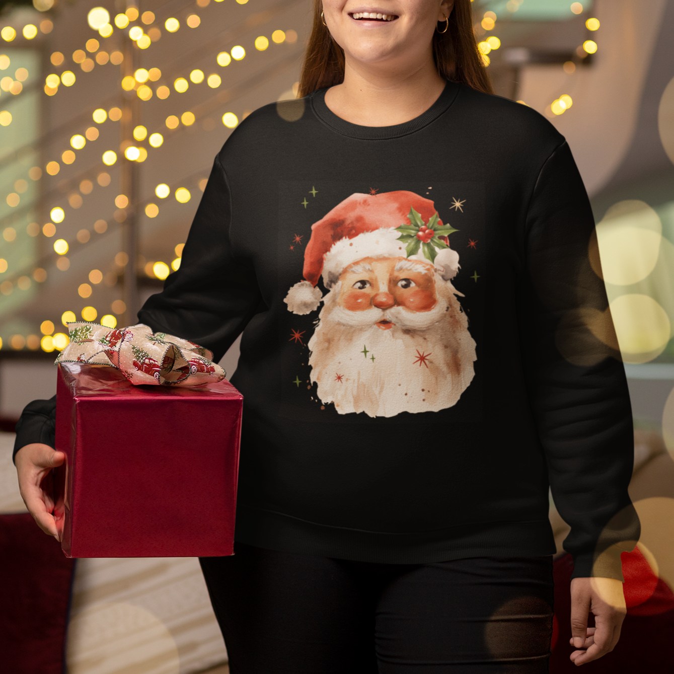 Retro Vintage Christmas Santa Claus Face Xmas Old Fashioned Sweatshirt - Wonder Print Shop