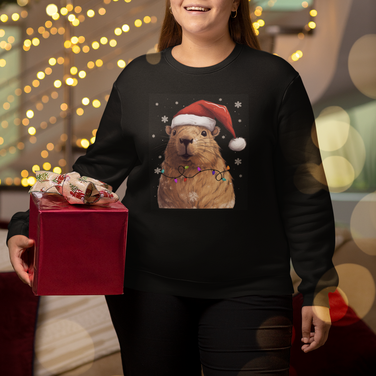 Capybara Christmas Sweatshirt Funny Santa Capy Meme Xmas Vibe - Wonder Print Shop