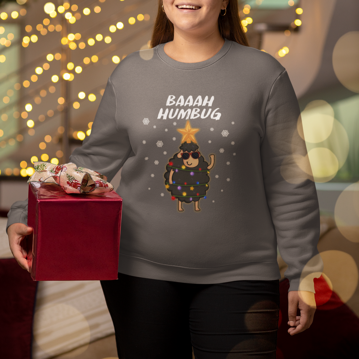 Baaah Humbug Funny Sheep Anti Christmas Lights Sweatshirt - Wonder Print Shop