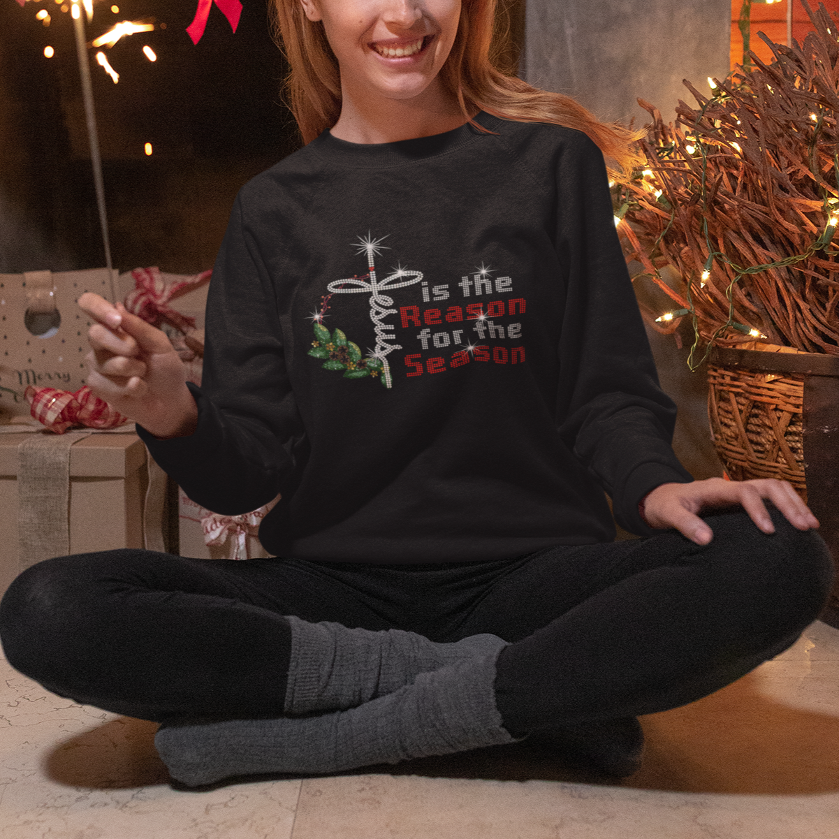 Jesus Is The Reason For The Season Bling Christmas Sweatshirt - Wonder Print Shop