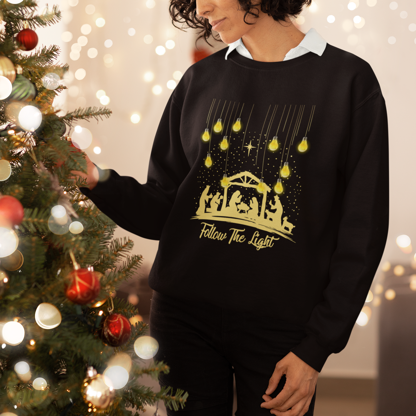 Follow the Light Christ Chrsitmas Light Sweatshirt - Wonder Print Shop