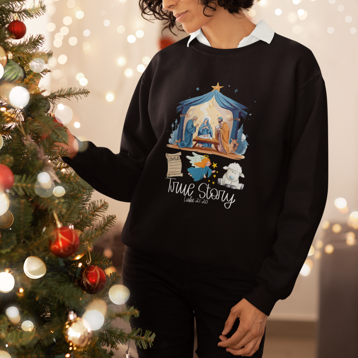 True Story Nativity Christmas Baby God Jesus Christian Sweatshirt - Wonder Print Shop