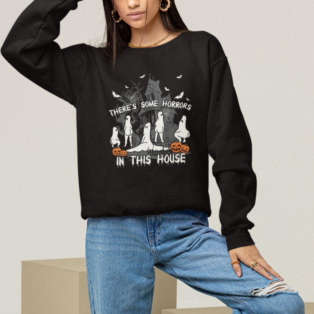 Halloween Sweatshirt There's Some Horrors In This House Ghosts Pumpkin Halloween - Wonder Print Shop