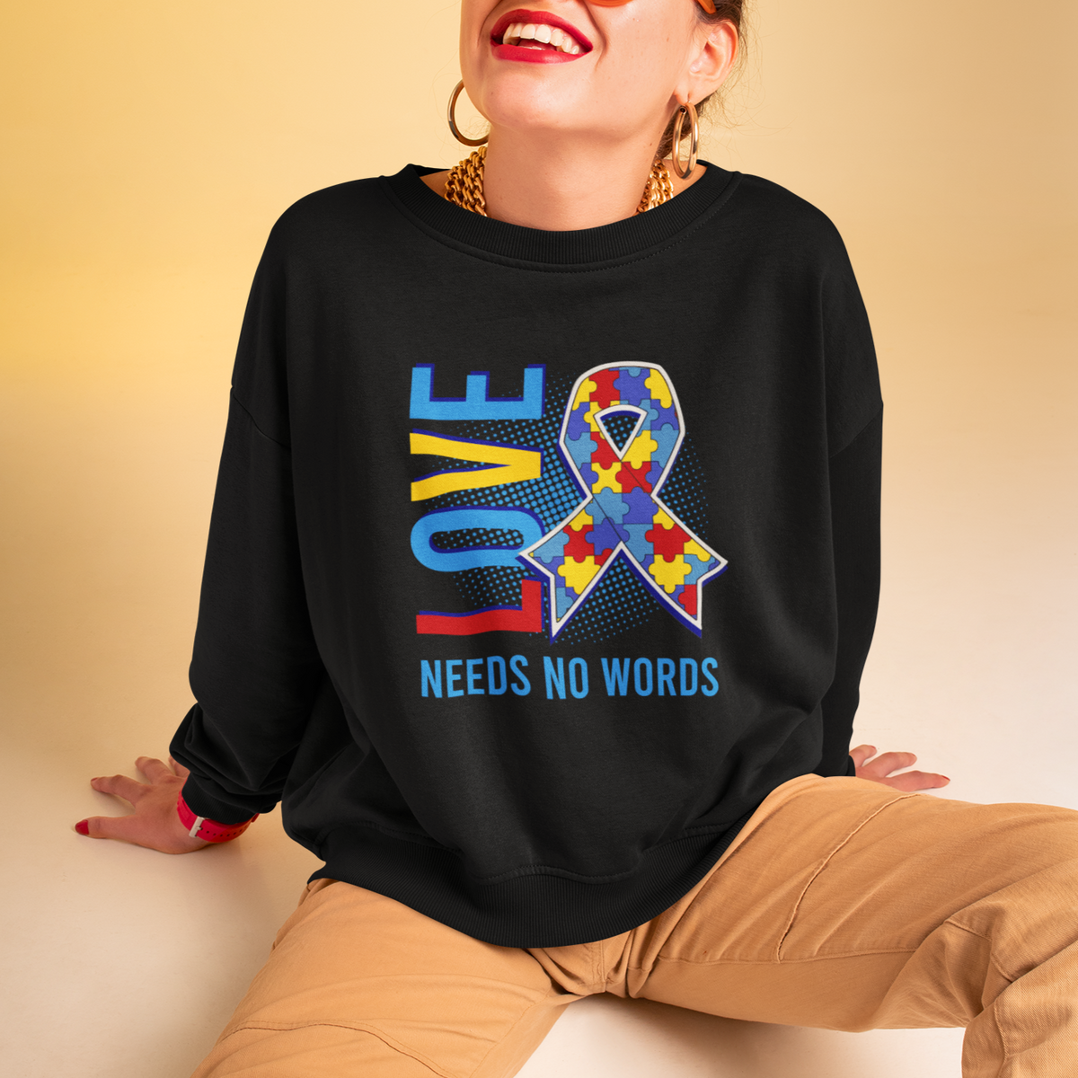 Autism Awareness Sweatshirt Love Needs No Words Puzzle Heart - Wonder Print Shop