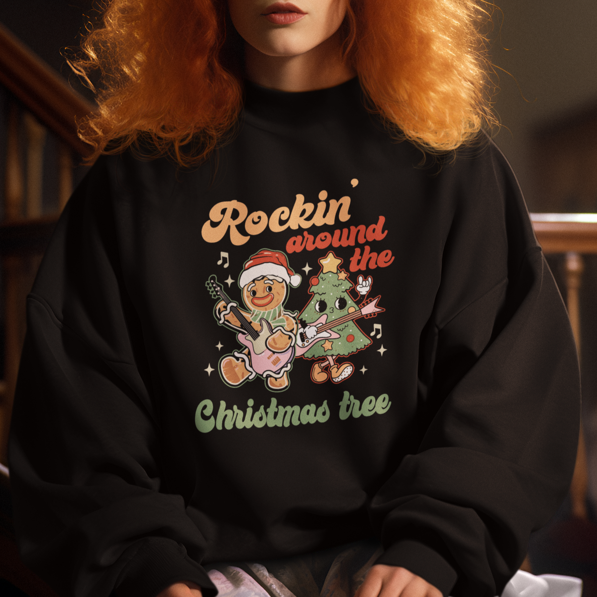 Groovy Christmas Sweatshirt Rockin' Around The Xmas Tree Groovy Gingerbread Man - Wonder Print Shop