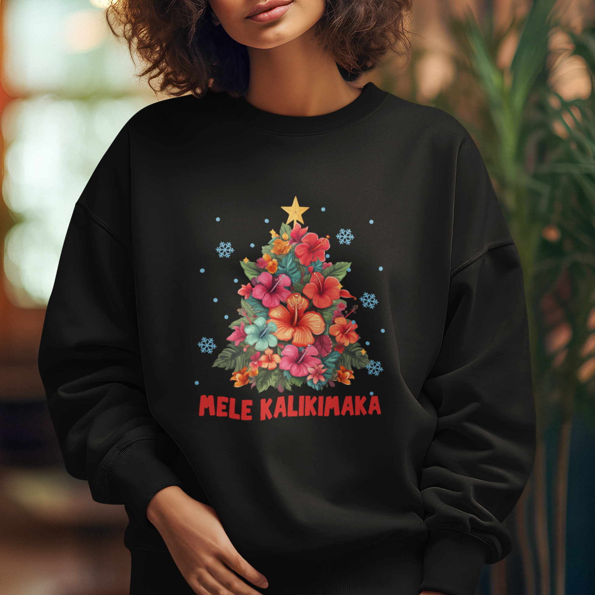 Tropical Hawaiian Hibiscus Christmas Tree Mele Kalikimaka Sweatshirt - Wonder Print Shop