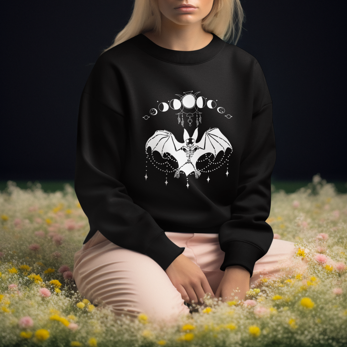 Halloween Bat Sweatshirt Stay Spooky Witchy Celestial Dark Academia - Wonder Print Shop