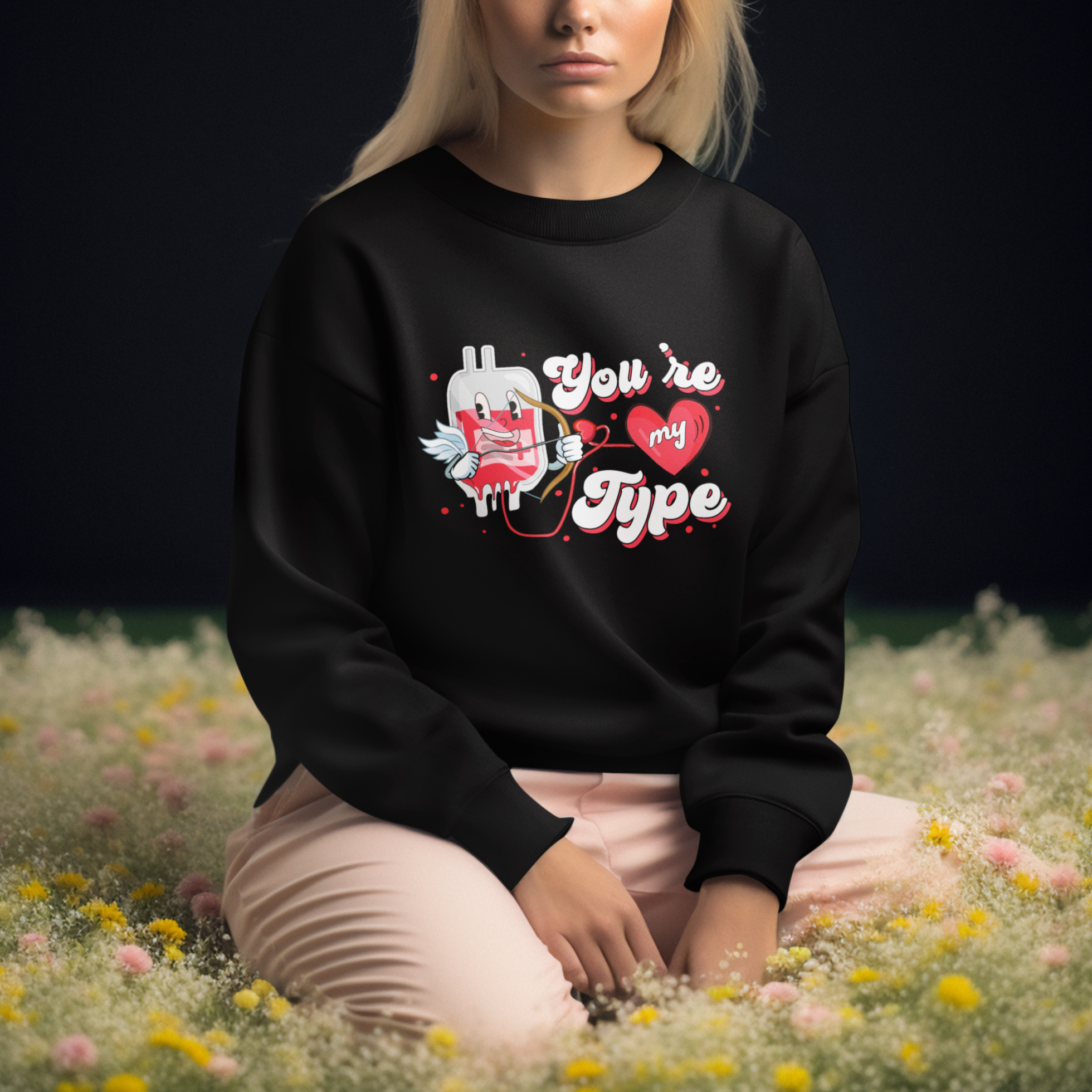 Valentine's Day Sweatshirt You're My Type Medical Pun Blood Nurse - Wonder Print Shop