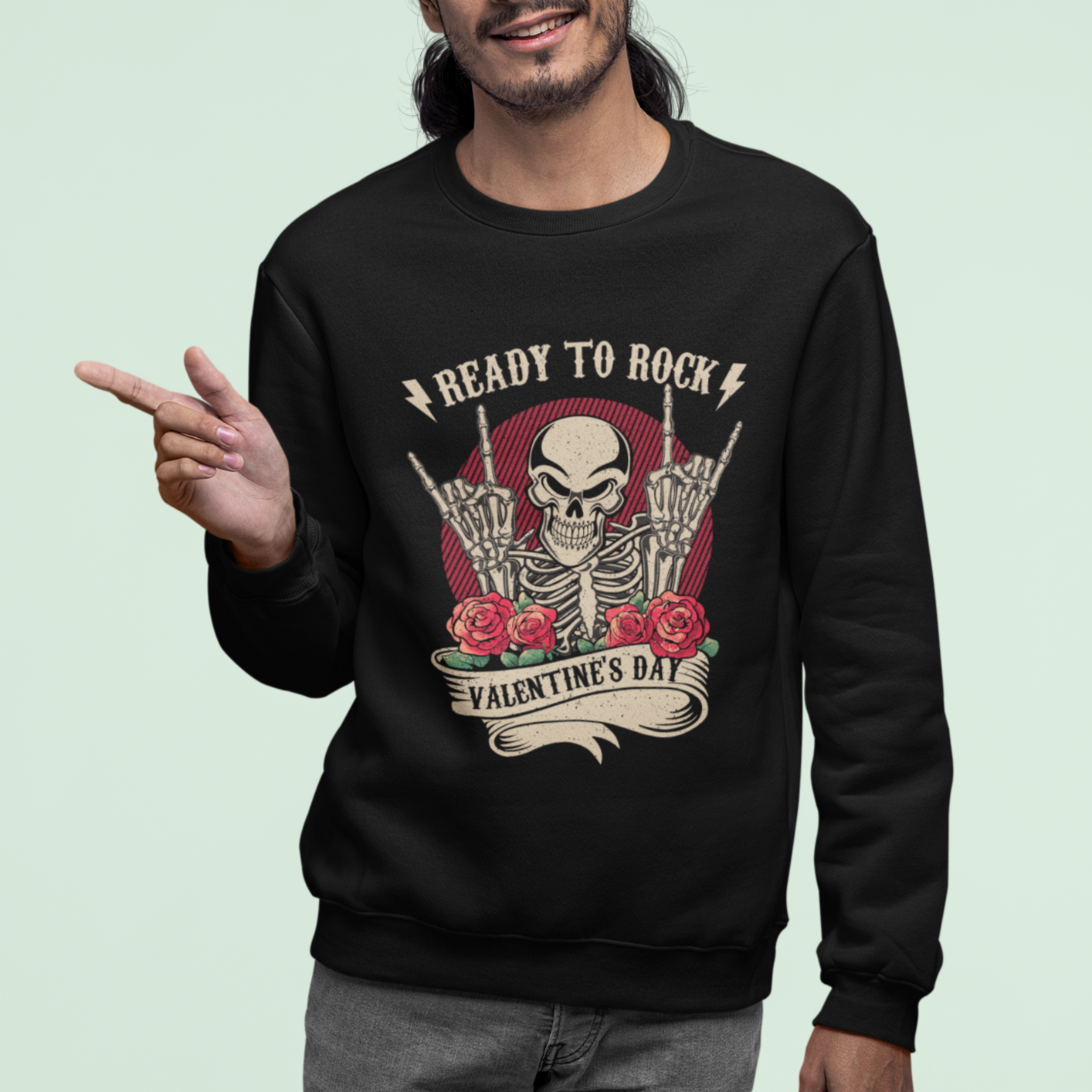 Skeleton Ready To Rock Valentine's Day Sweatshirt - Wonder Print Shop