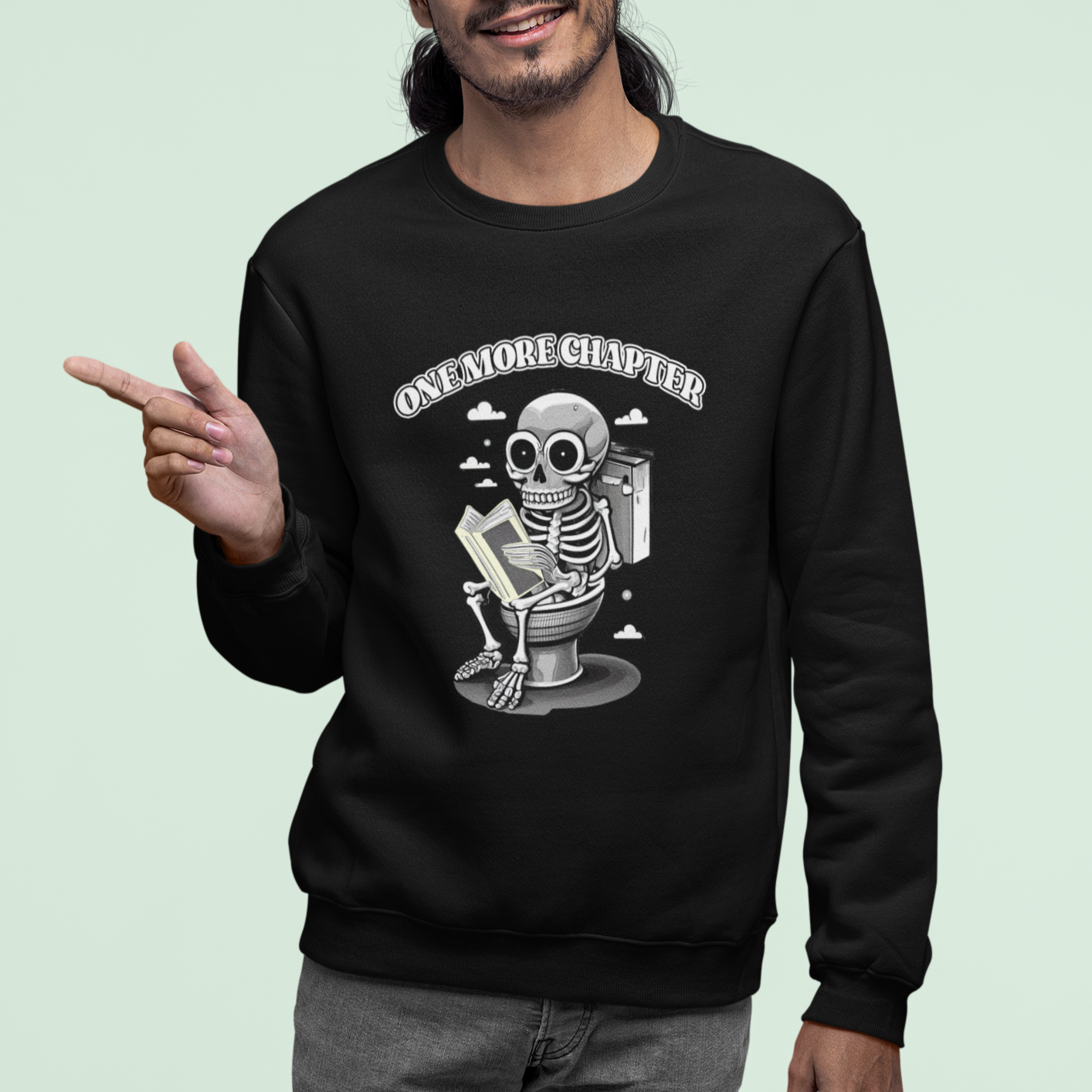 Book Lover Sweatshirt One More Chapter Bookaholic Skeleton - Wonder Print Shop