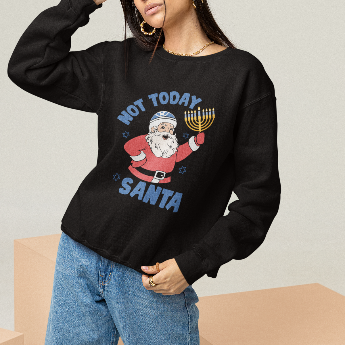 Santa Hanukkah Sweatshirt Not Today Santa Chanukah Jewish Festival Jew Hanukkah - Wonder Print Shop