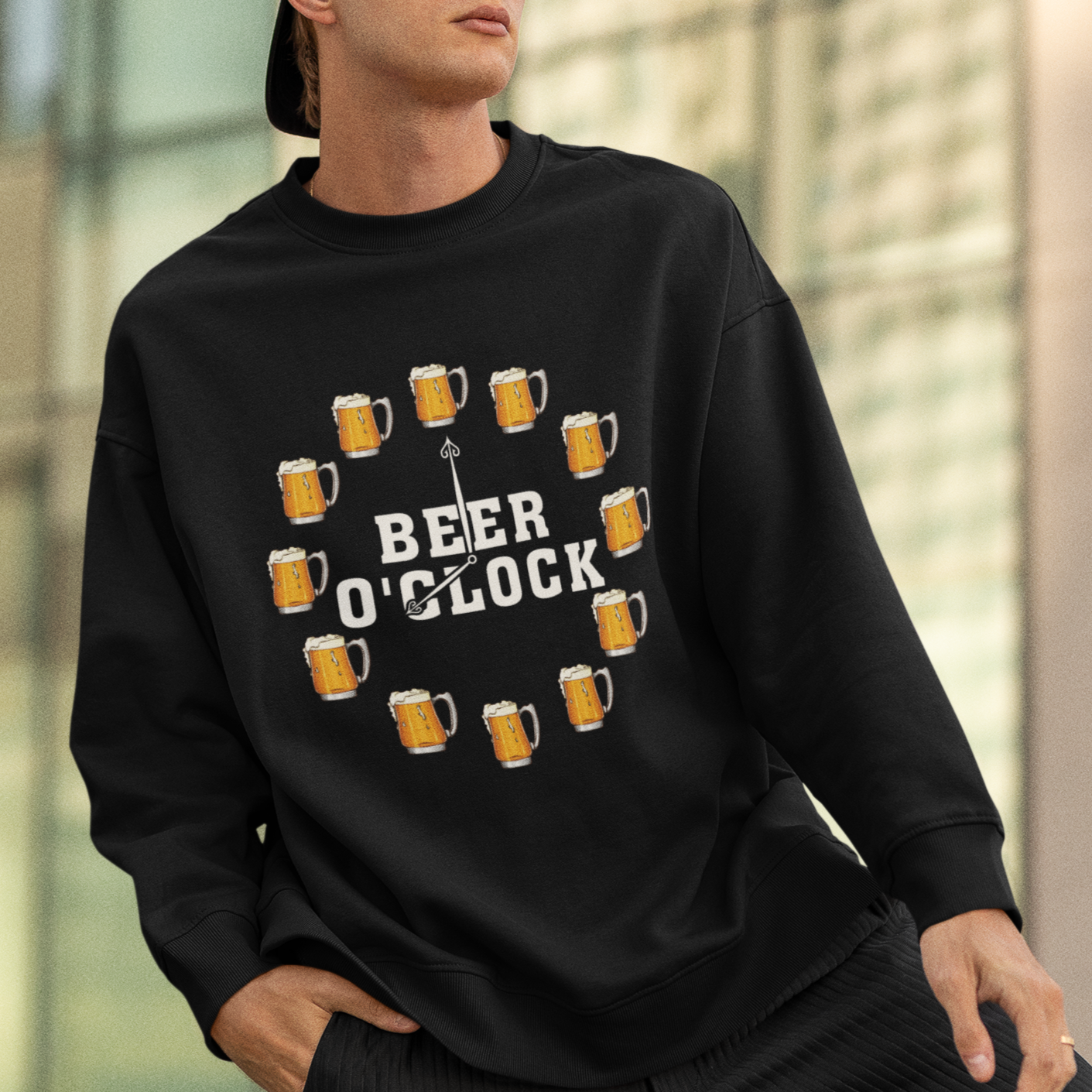 Funny Drinking Sweatshirt Beer O'Clock Time For Drinker - Wonder Print Shop