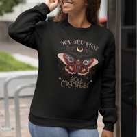 Moth Sweatshirt Mystical You Are What You Manifest Hippie Vintage Retro Boho Distressed Celestial Moth Cecropia Moth Shirt for Women, Moth T-shirt, Spirituality Shirt - Wonder Print Shop