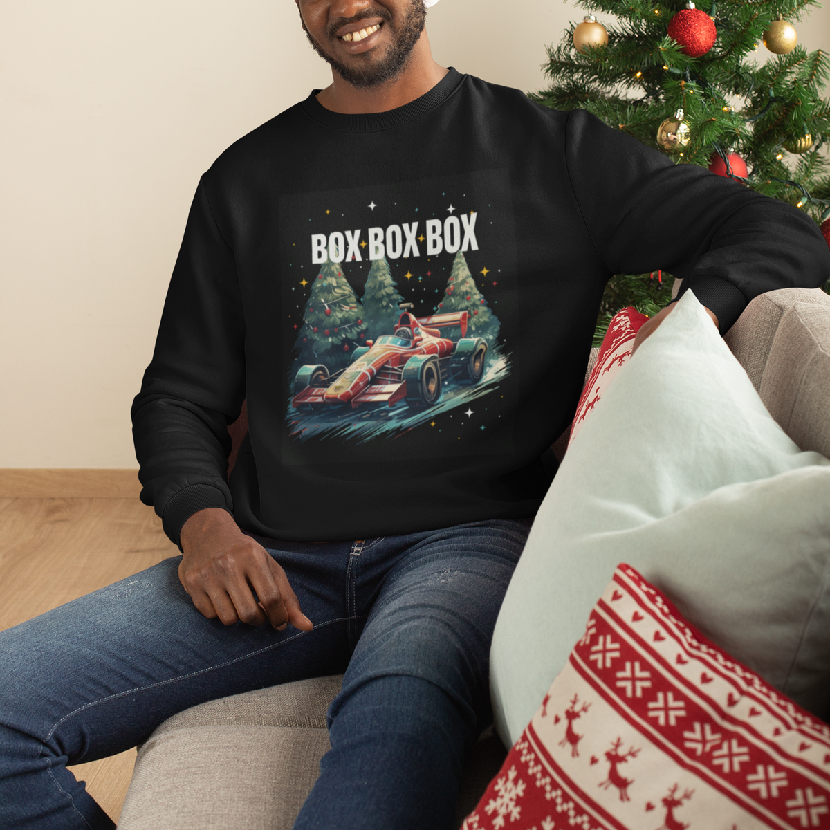 Car Racing Christmas Box Box Box Xmas Tree Colorful Light Sweatshirt - Wonder Print Shop