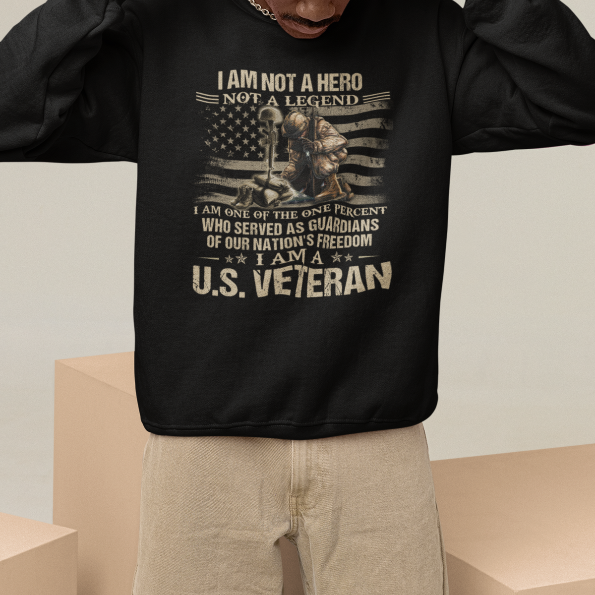 American Veteran Sweatshirt I Am Not A Hero Not A Legend US Flag Soldier Combat Boots And Dog Tags - Wonder Print Shop